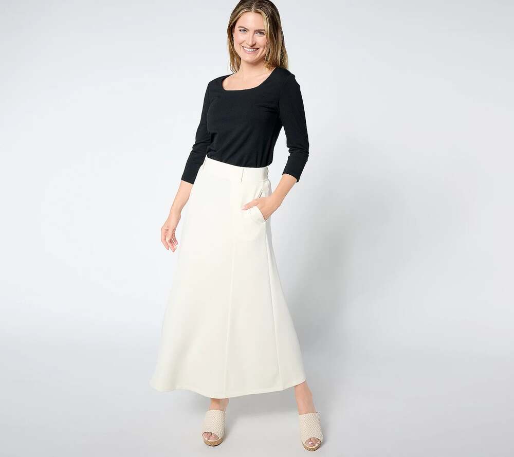 Peace Love World Black Label Scuba Midi Skirt Womens Size 2X Cream Pull On